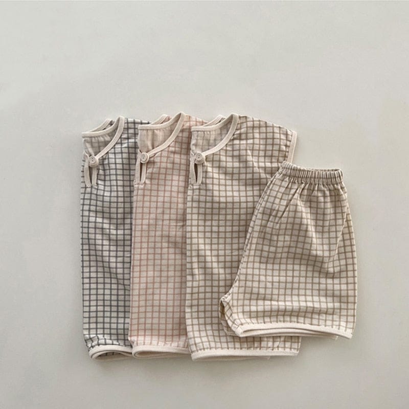 ノースリーブセットアップ キッズ チェック セットアップ ノースリーブ Tシャツ ショートパンツ ボーイズ 6625