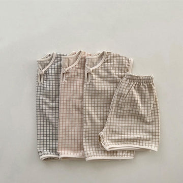 ノースリーブセットアップ キッズ チェック セットアップ ノースリーブ Tシャツ ショートパンツ ボーイズ 6625