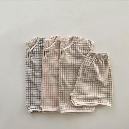 ノースリーブセットアップ キッズ チェック セットアップ ノースリーブ Tシャツ ショートパンツ ボーイズ 6625