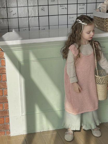 ロングパンツ・スウェットパンツ キッズトップス パンツ ニットノースリーブベスト プリント長袖 Tシャツ ワイドレッグパンツ【mh0004418】