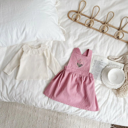 ノースリーブワンピース ベビーワンピース/トップス 長袖レース襟Tシャツ ノースリーブ刺繍ジャンパースカート【mh0004631】