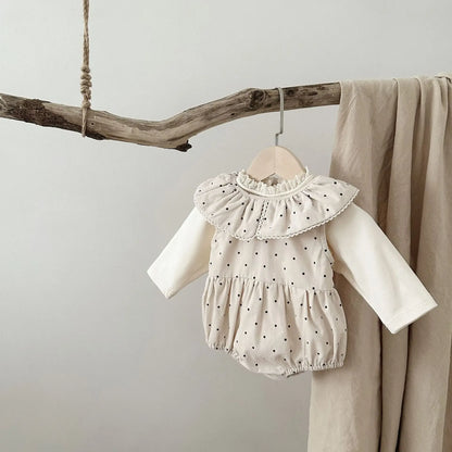 ノースリーブロンパース ベビートップス/ロンパース 長袖スタンドフリルカラーTシャツ/ノースリーブビッグ襟水玉ボディスーツ【mh0004636】