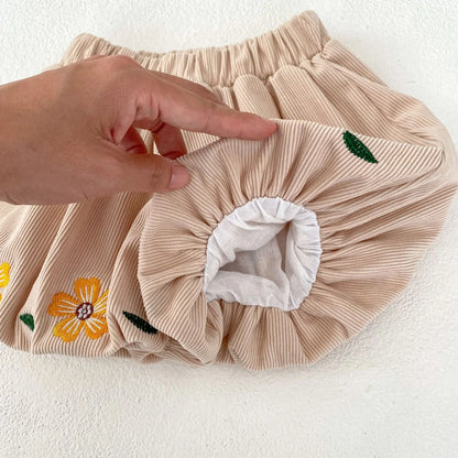 ハーフパンツ・ショートパンツ ベビートップス/パンツ 長袖パフスリーブTシャツブラウス/フラワー刺繍バルーンショートパンツ【mh0005211】