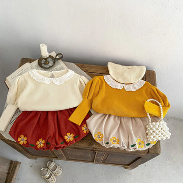 ハーフパンツ・ショートパンツ ベビートップス/パンツ 長袖パフスリーブTシャツブラウス/フラワー刺繍バルーンショートパンツ【mh0005211】
