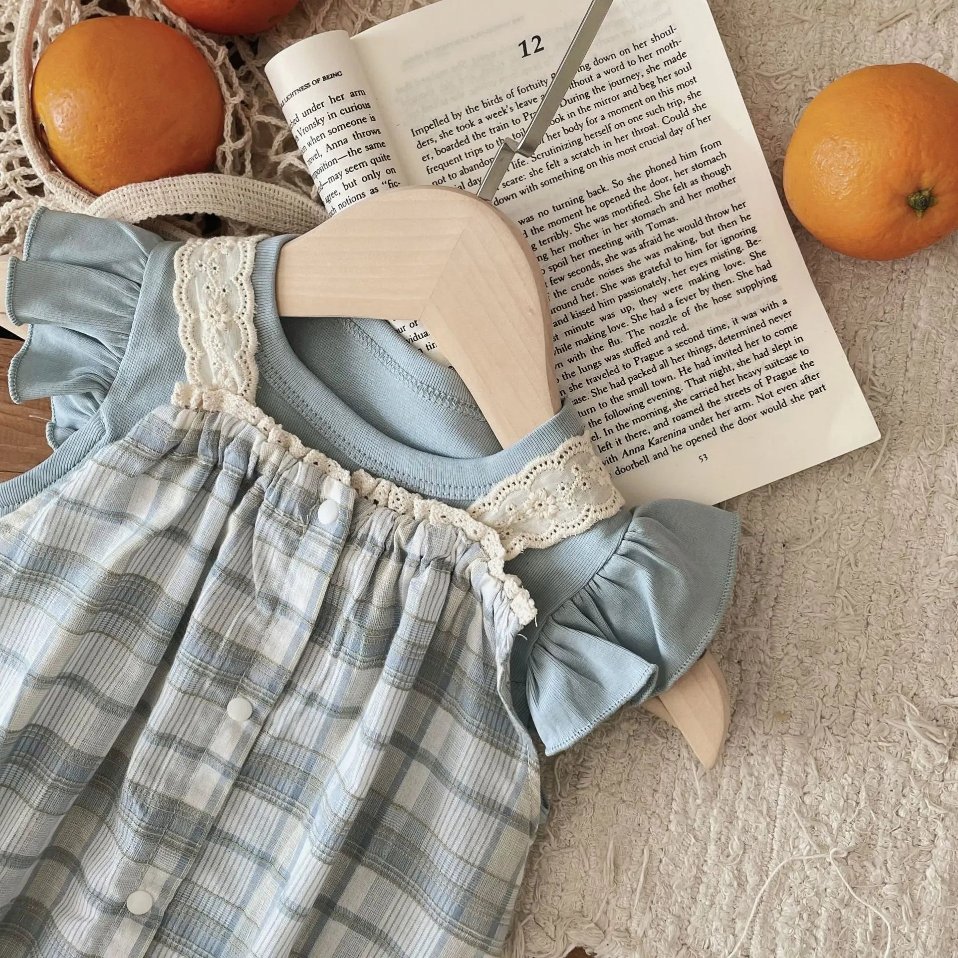 ノースリーブロンパース ベビートップス/ロンパース フリルスリーブTシャツ/チェックサスペンダーボディスーツ【mh0005537】