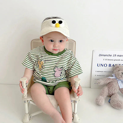 半袖セットアップ ベビートップス/パンツ ボーダー半袖Tシャツ/恐竜プリントタンクトップ/無地ショートパンツ/チェックバルーンショートパンツ【mh0005548】