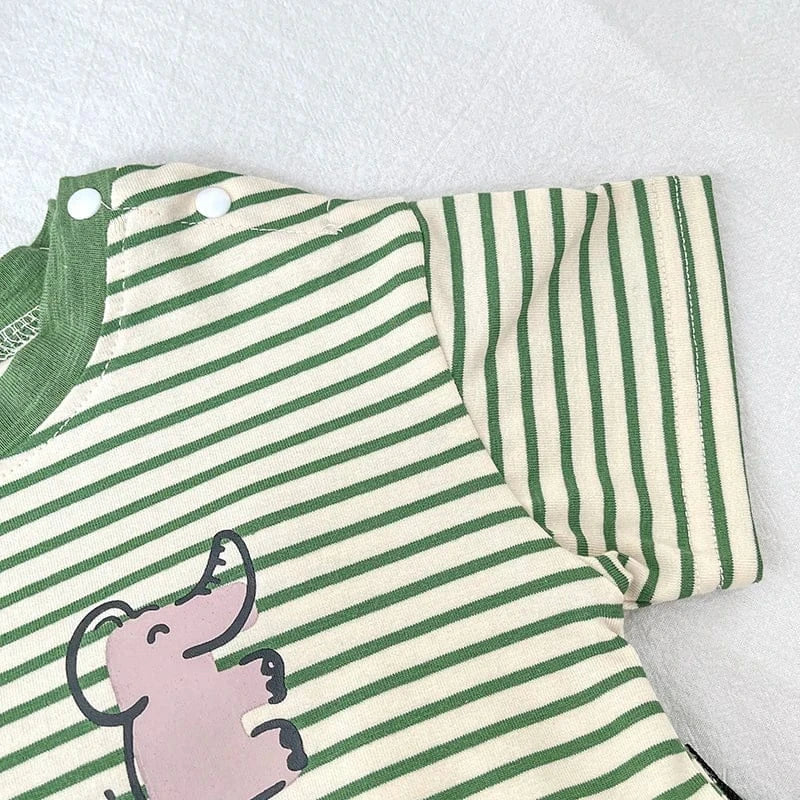 半袖セットアップ ベビートップス/パンツ ボーダー半袖Tシャツ/恐竜プリントタンクトップ/無地ショートパンツ/チェックバルーンショートパンツ【mh0005548】