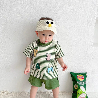 半袖セットアップ ベビートップス/パンツ ボーダー半袖Tシャツ/恐竜プリントタンクトップ/無地ショートパンツ/チェックバルーンショートパンツ【mh0005548】