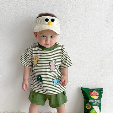 半袖セットアップ ベビートップス/パンツ ボーダー半袖Tシャツ/恐竜プリントタンクトップ/無地ショートパンツ/チェックバルーンショートパンツ【mh0005548】