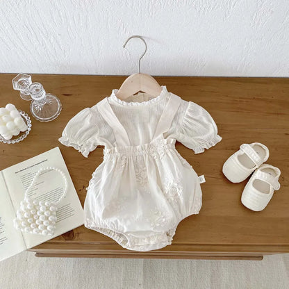 サロペットパンツ・サスペンダーパンツ ベビートップス/パンツ 半袖パフスリーブTシャツ/刺繍サスペンダーブルマパンツ【mh0006190】