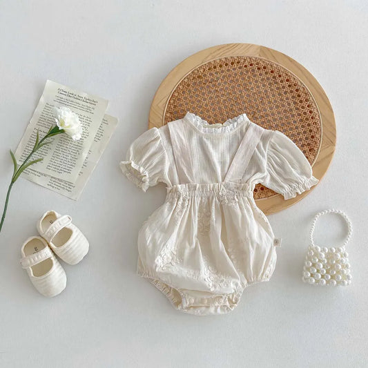 サロペットパンツ・サスペンダーパンツ ベビートップス/パンツ 半袖パフスリーブTシャツ/刺繍サスペンダーブルマパンツ【mh0006190】