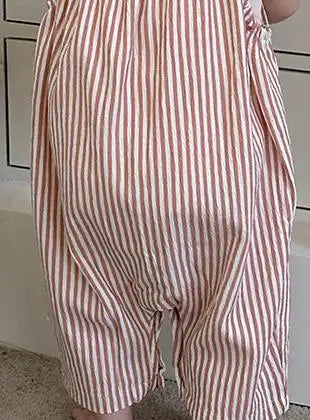 サロペットパンツ・サスペンダーパンツ ベビートップス/サロペット フリルスリーブTシャツ/ストライプサスペンダージャンプスーツ ピンク【mh0006306】