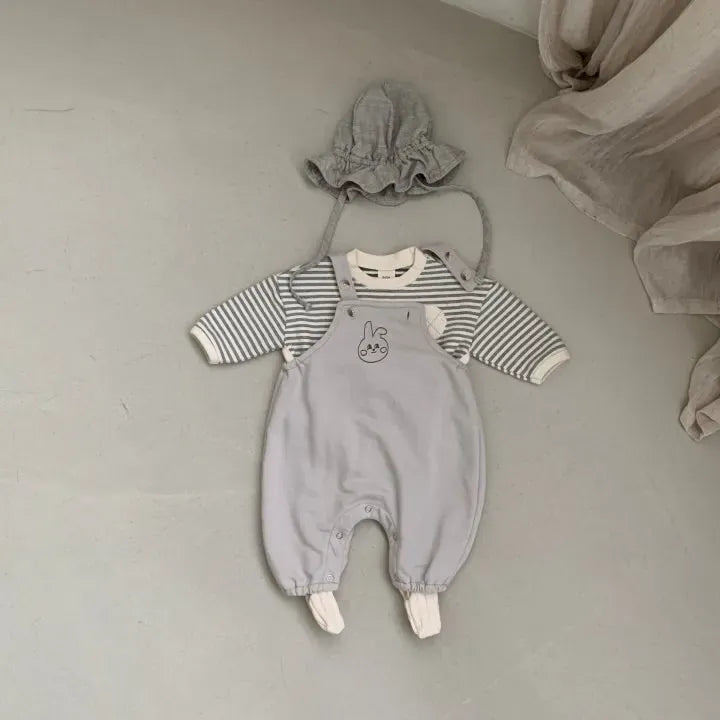 長袖セットアップ ベビートップス/ジャンプスーツ ボーダー長袖Tシャツ/うさぎオーバーオールロンパース【mh0006801】