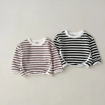 長袖セットアップ ベビートップス/ジャンプスーツ ボーダー長袖Tシャツ/うさぎオーバーオールロンパース【mh0006801】