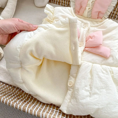 ベスト ベビートップス/ベスト シンプルラッフル襟長袖Tシャツ/うさ耳フリルリボンペプラムアウターベスト【mh0007247】