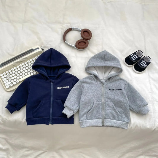長袖セットアップ ベビーキッズトップス/パンツ 裏起毛フーディジップアップパーカー/ボーダーハイネック長袖Tシャツ/デニムルーズロングパンツ【mh0007457】