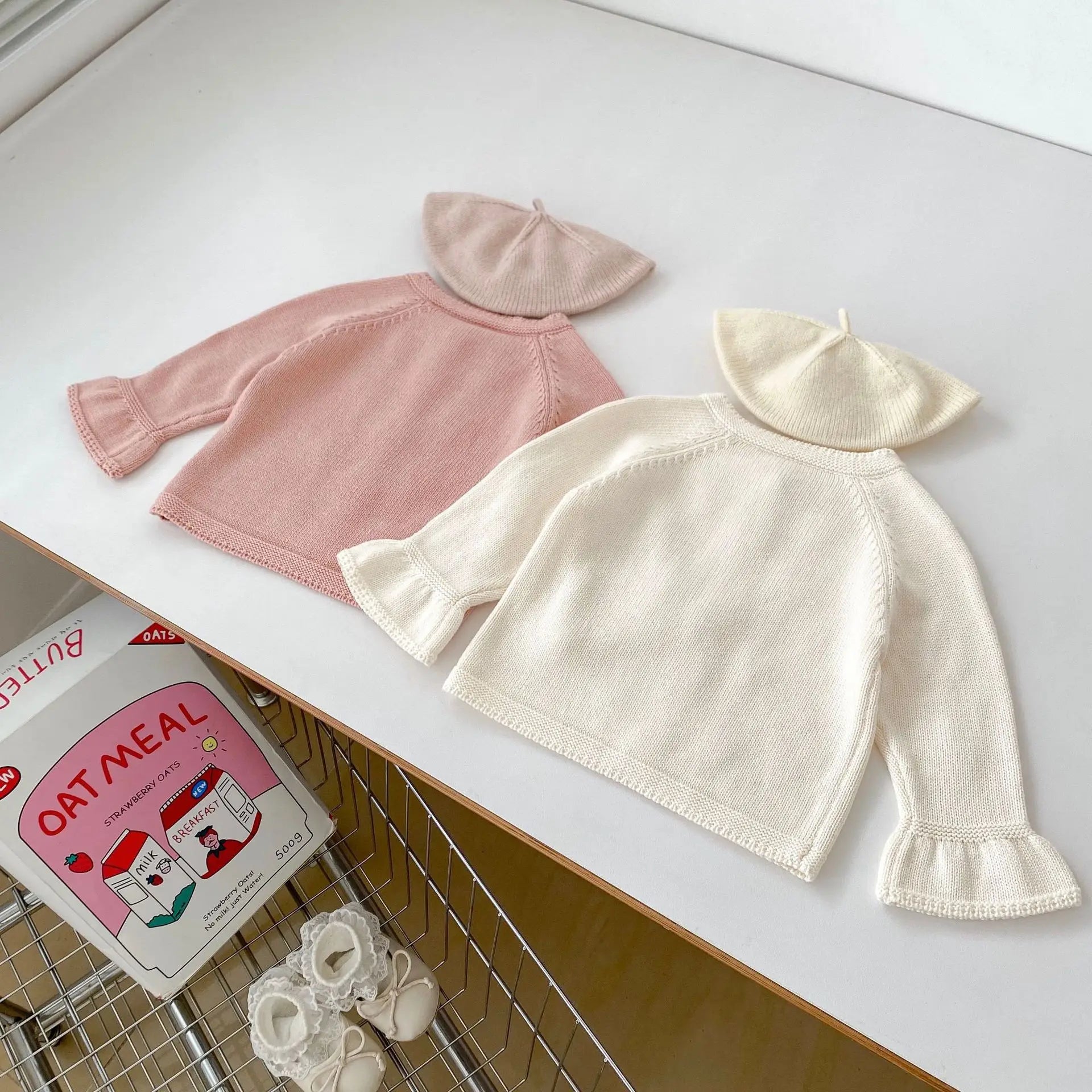 カーディガン・パーカー ベビーカーディガン/トップス 刺繍ベルスリーブ長袖ニットジャケット/ラッフル襟長袖Tシャツ【mh0007458】