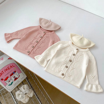 カーディガン・パーカー ベビーカーディガン/トップス 刺繍ベルスリーブ長袖ニットジャケット/ラッフル襟長袖Tシャツ【mh0007458】