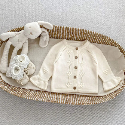 カーディガン・パーカー ベビーカーディガン/トップス 刺繍ベルスリーブ長袖ニットジャケット/ラッフル襟長袖Tシャツ【mh0007458】