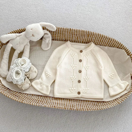 カーディガン・パーカー ベビーカーディガン/トップス 刺繍ベルスリーブ長袖ニットジャケット/ラッフル襟長袖Tシャツ【mh0007458】