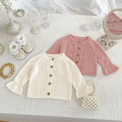 カーディガン・パーカー ベビーカーディガン/トップス 刺繍ベルスリーブ長袖ニットジャケット/ラッフル襟長袖Tシャツ【mh0007458】