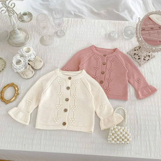 カーディガン・パーカー ベビーカーディガン/トップス 刺繍ベルスリーブ長袖ニットジャケット/ラッフル襟長袖Tシャツ【mh0007458】