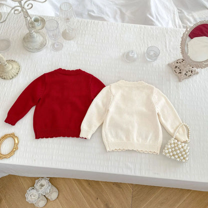 カーディガン・パーカー ベビーカーディガン/トップス うさぎラビット刺繍長袖ニットジャケット/ラッフル襟長袖Tシャツ【mh0007461】