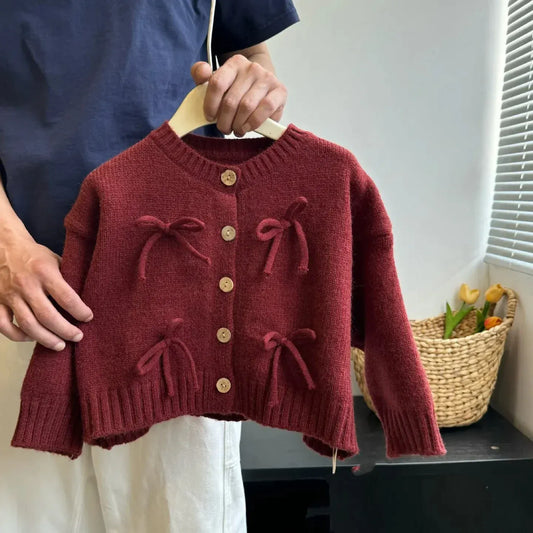 長袖セットアップ ベビーカーディガン/トップス/パンツ リボン長袖ニットジャケット/ラッフル襟長袖パフスリーブTシャツ/フラワープリントロングパンツ【mh0007534】