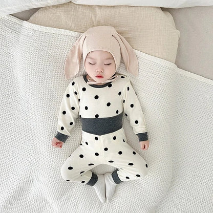 長袖パジャマ ベビーパジャマセット ドット水玉プリント長袖Tシャツ+ハイウエストパンツ【mh0007757】