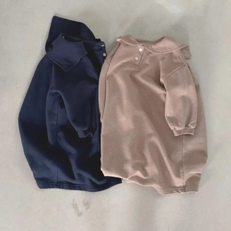 長袖ワンピース キッズワンピース セーラーカラーシンプル長袖Tシャツワンピース【mh0008282】