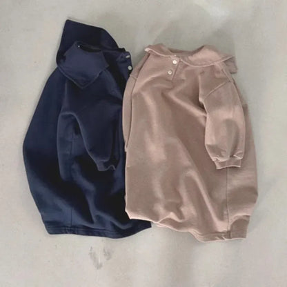 長袖ワンピース キッズワンピース セーラーカラーシンプル長袖Tシャツワンピース【mh0008282】