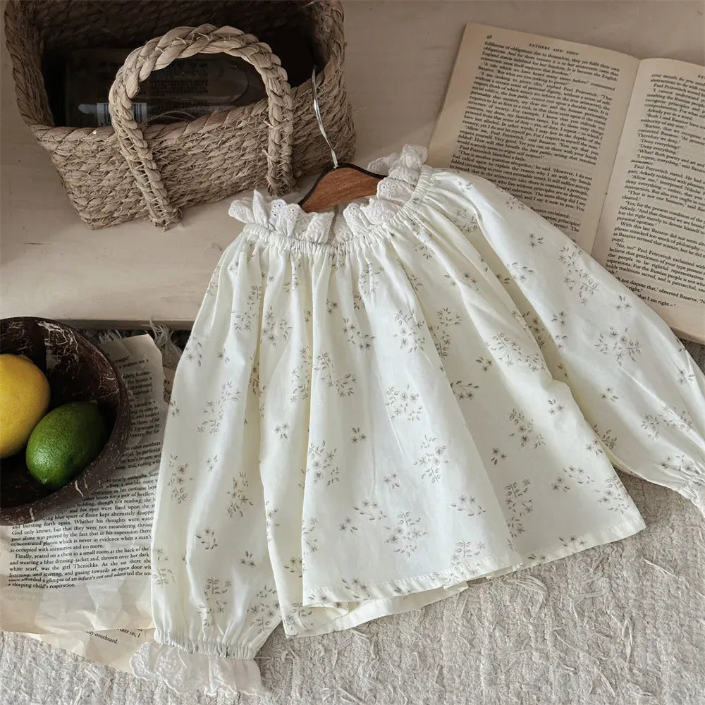 長袖シャツ・ブラウス ベビートップス スタンドレースフリルカラー長袖Tシャツ【mh0008536】