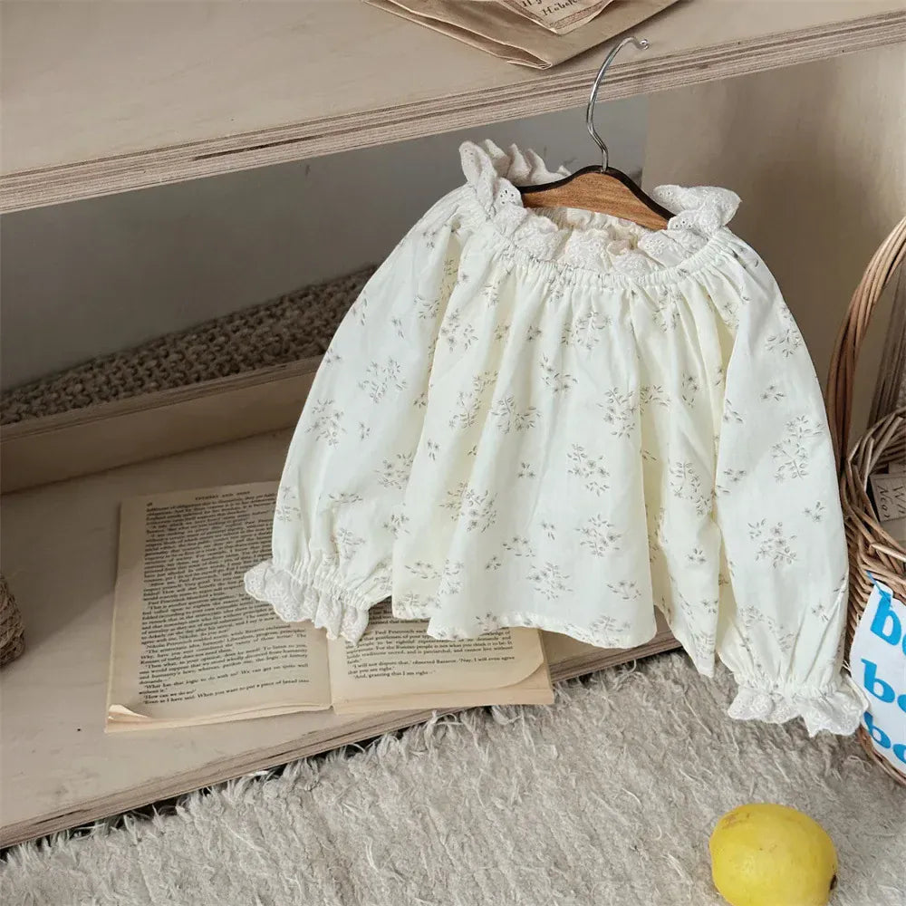 長袖シャツ・ブラウス ベビートップス スタンドレースフリルカラー長袖Tシャツ【mh0008536】