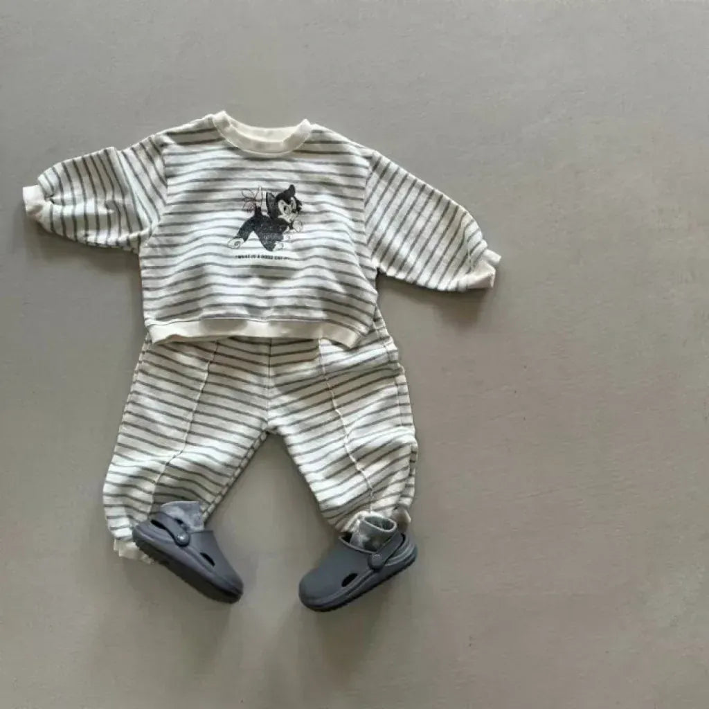 トレーナー・フーディ ベビートップス ねこキャットプリント無地/ボーダー長袖スウェットTシャツ【mh0008566】