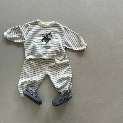 トレーナー・フーディ ベビートップス ねこキャットプリント無地/ボーダー長袖スウェットTシャツ【mh0008566】