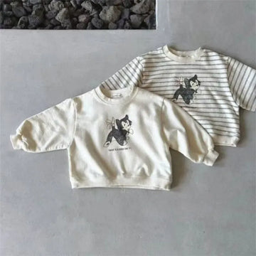 トレーナー・フーディ ベビートップス ねこキャットプリント無地/ボーダー長袖スウェットTシャツ【mh0008566】