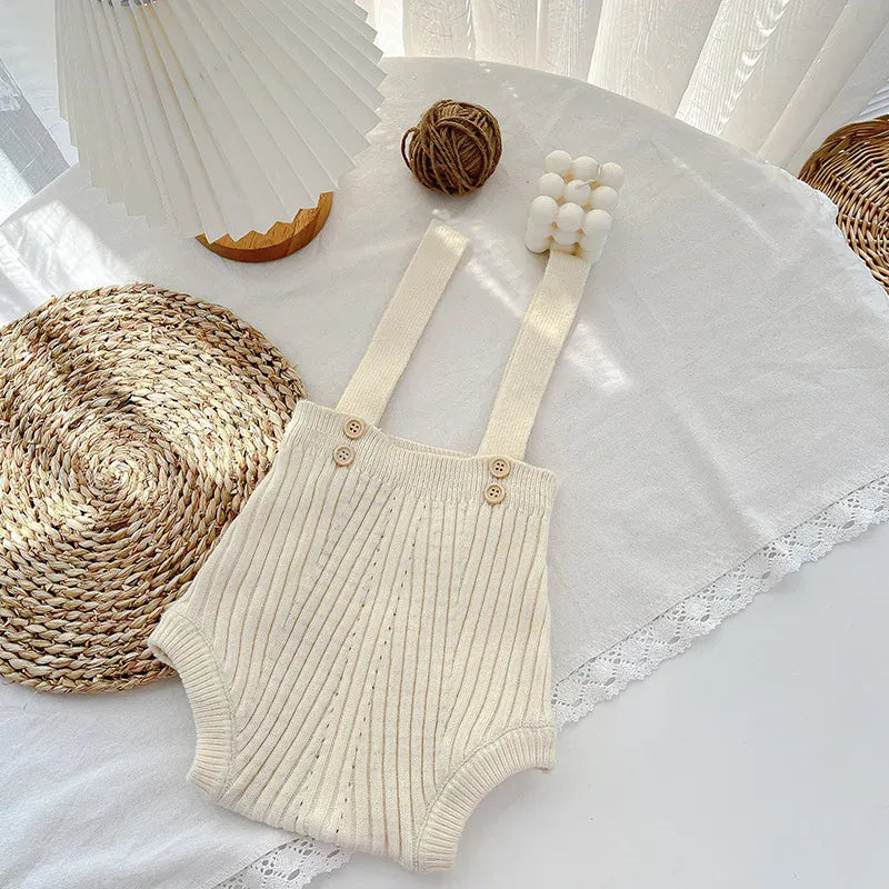 長袖セットアップ ベビートップス/パンツ レトロボーダー長袖Tシャツ/ニットサスペンダーブルマパンツ【mh0008604】