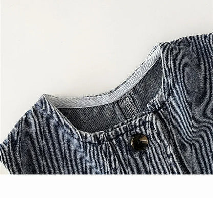 長袖セットアップ ベビートップス/ジャンプスーツ ボーダー長袖シンプルTシャツ/デニムノースリーブつなぎジャンプスーツ【mh0008605】