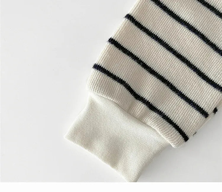 長袖セットアップ ベビートップス/ジャンプスーツ ボーダー長袖シンプルTシャツ/デニムノースリーブつなぎジャンプスーツ【mh0008605】