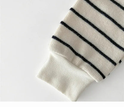 長袖セットアップ ベビートップス/ジャンプスーツ ボーダー長袖シンプルTシャツ/デニムノースリーブつなぎジャンプスーツ【mh0008605】