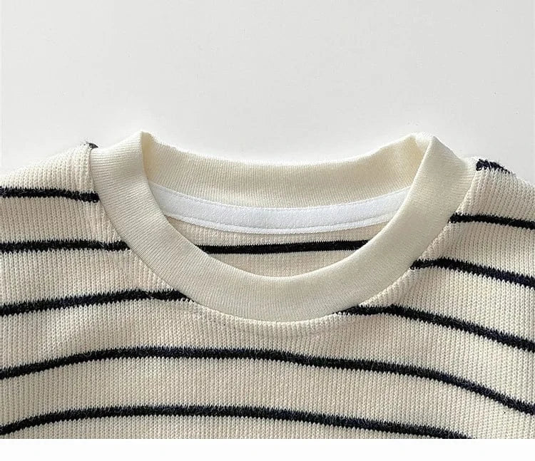 長袖セットアップ ベビートップス/ジャンプスーツ ボーダー長袖シンプルTシャツ/デニムノースリーブつなぎジャンプスーツ【mh0008605】