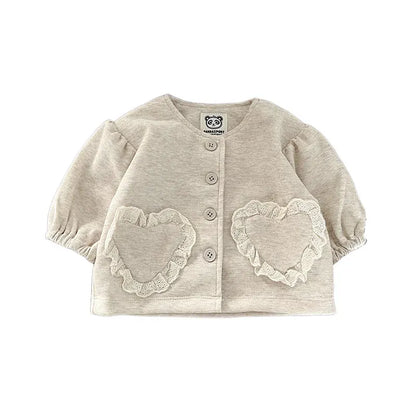 長袖セットアップ ベビートップス/カーディガン/ジャンプスーツ ラッフル襟長袖Tシャツ/ハートフリルカーディガンジャケット/ノースリーブロンパース【mh0008612】