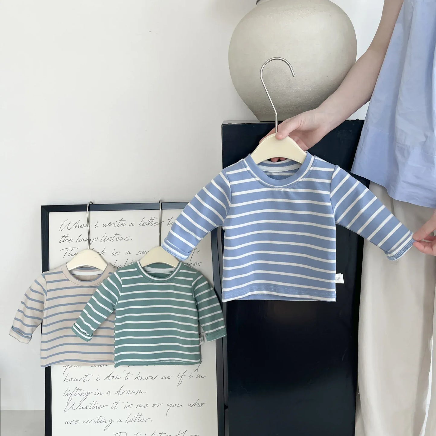 長袖セットアップ ベビートップス/サロペット ボーダー長袖Tシャツ/ニットサスペンダーパンツ【mh0008683】