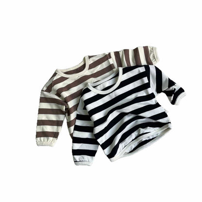 長袖セットアップ ベビートップス/オーバーオール ボーダー長袖Tシャツ/デニムサスペンダーパンツ【mh0009105】