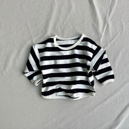 長袖セットアップ ベビートップス/オーバーオール ボーダー長袖Tシャツ/デニムサスペンダーパンツ【mh0009105】