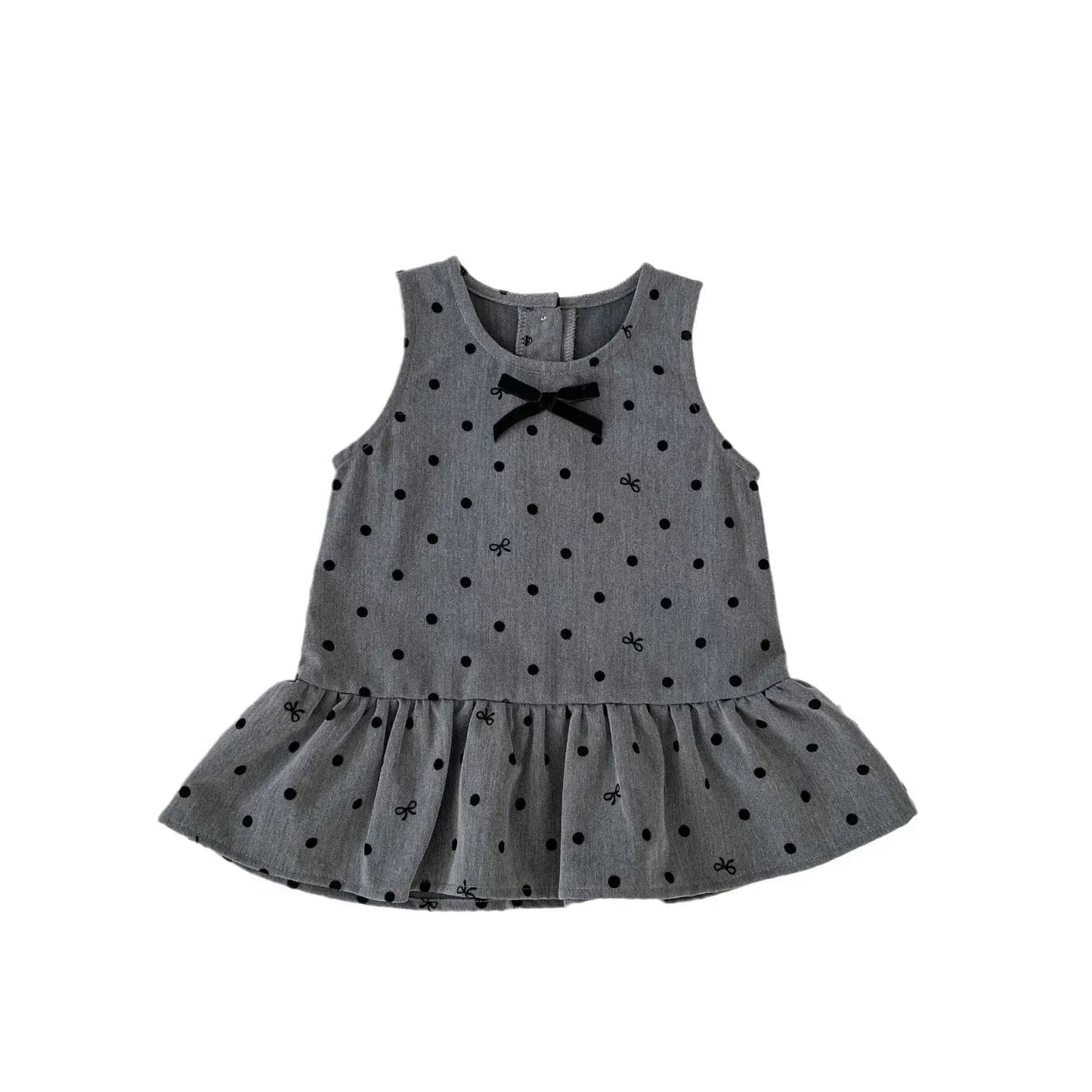 長袖セットアップ ベビーキッズトップス/ワンピース 丸襟長袖Tシャツブラウス/水玉ドットノースリーブワンピース【mh0009195】