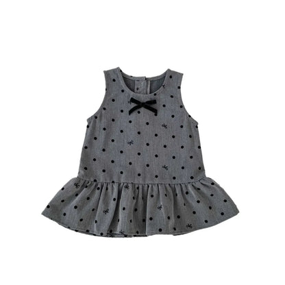 長袖セットアップ ベビーキッズトップス/ワンピース 丸襟長袖Tシャツブラウス/水玉ドットノースリーブワンピース【mh0009195】