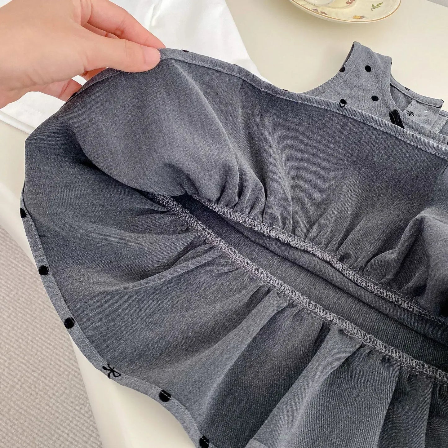 長袖セットアップ ベビーキッズトップス/ワンピース 丸襟長袖Tシャツブラウス/水玉ドットノースリーブワンピース【mh0009195】