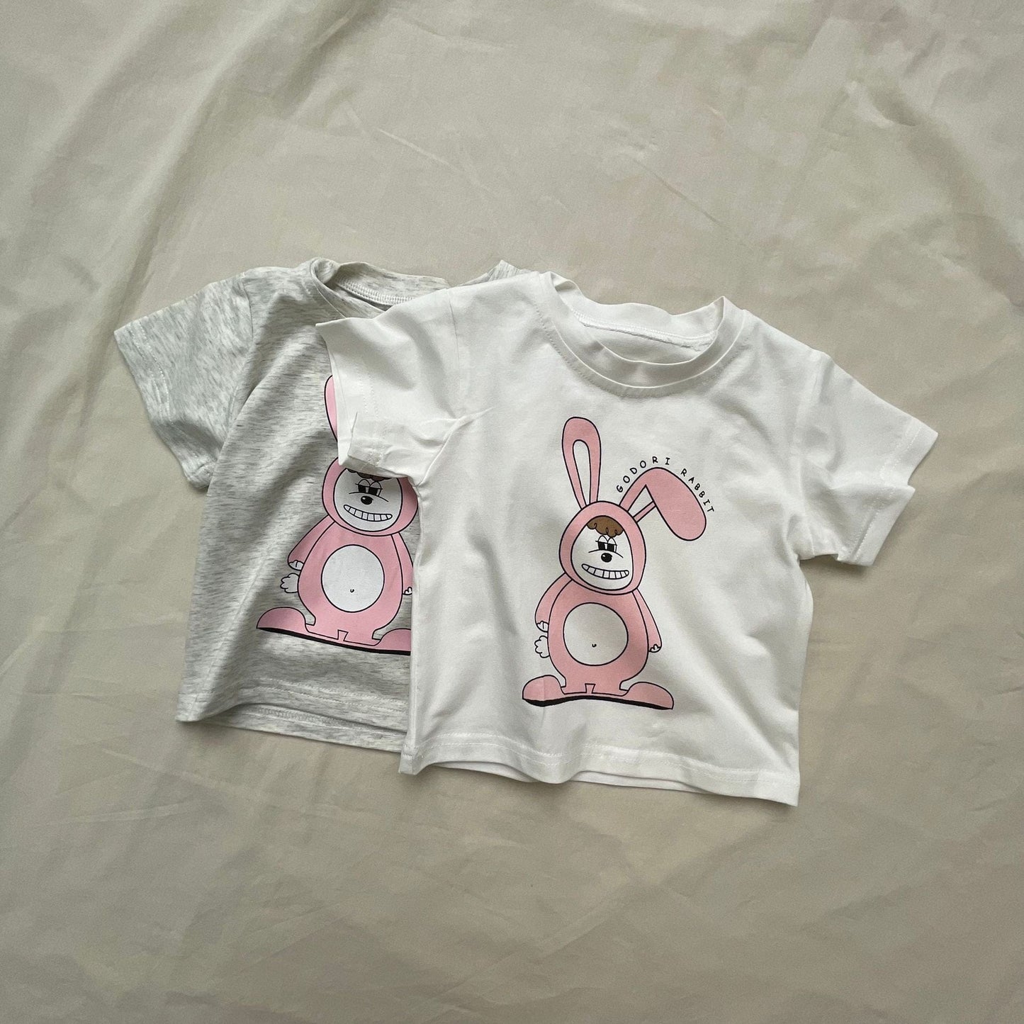 半袖セットアップ うさぎバニープリント半袖Tシャツ/デニムショートパンツ【mh0009446】