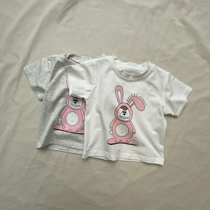 半袖セットアップ うさぎバニープリント半袖Tシャツ/デニムショートパンツ【mh0009446】